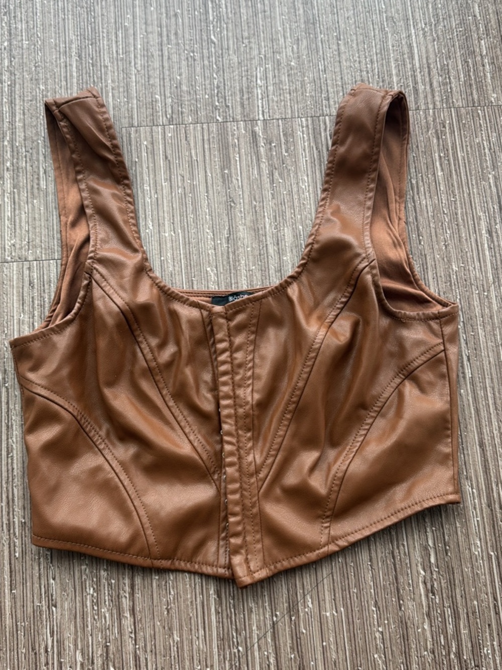 Brown Faux Leather Crop Tank Top